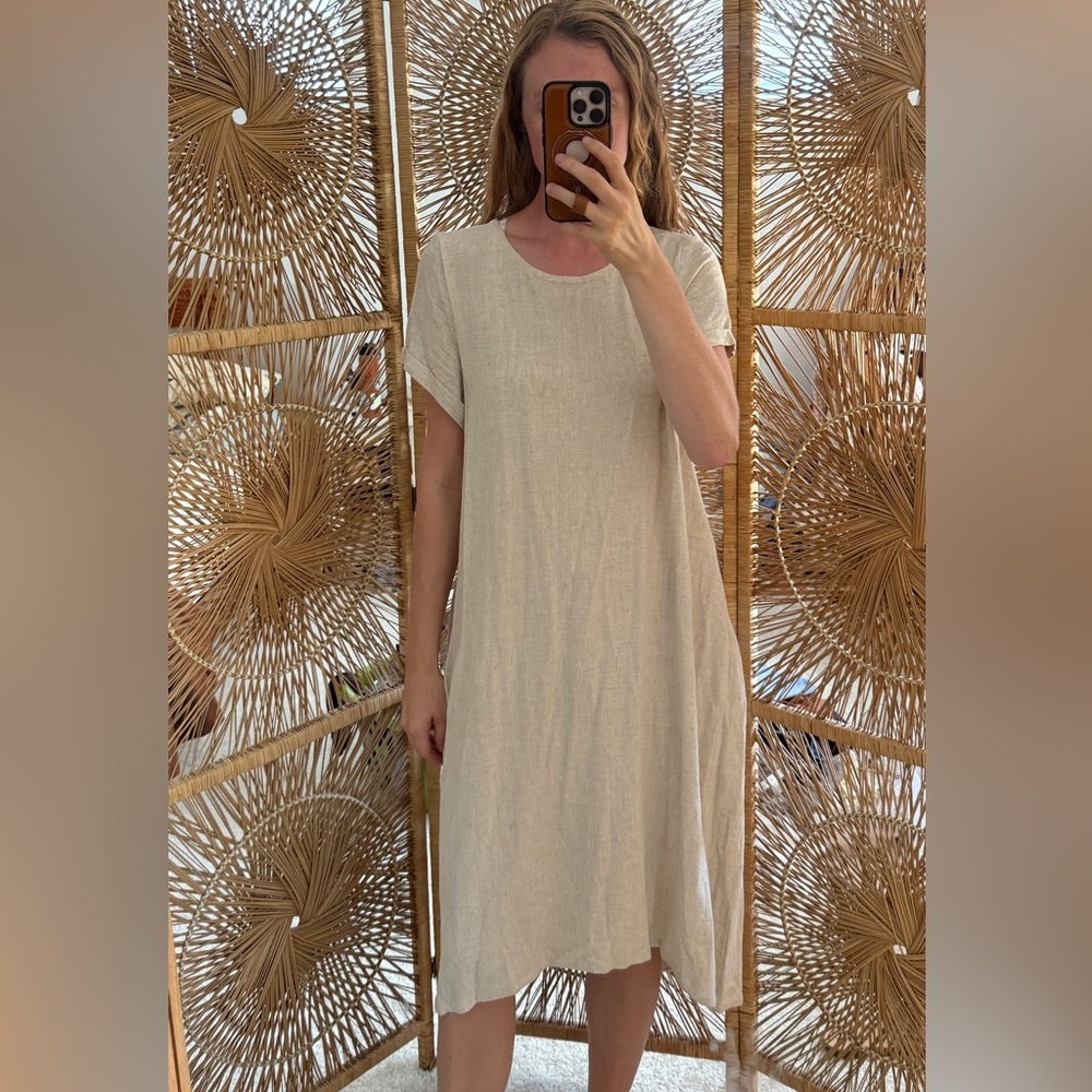 Only Child Casual Tan Cream Short Sleeve Dress